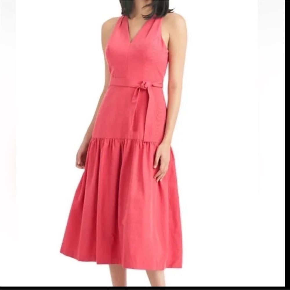 Kay Unger Pink Coral Jacquard Belted Midi Dress | Size 14